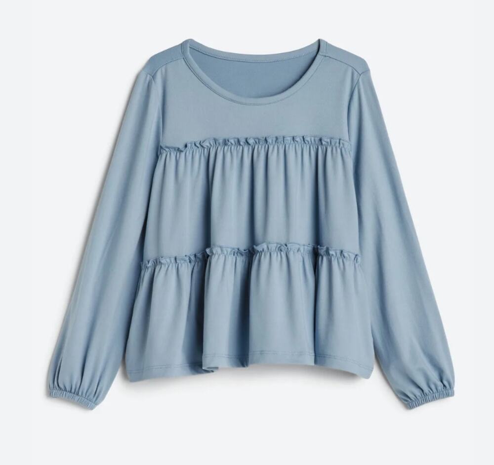 Bixby Nomad Girls Blue Tiered Tunic Top M 8-10  Long Sleeve